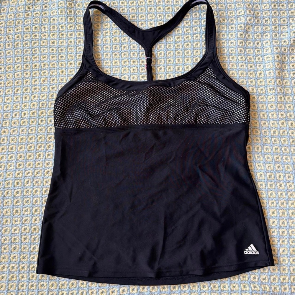 Adidas Black Mesh Fishnet Tankini Top Racerback Health Goth W56289 Size 12